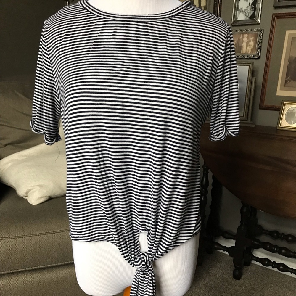 Navy and white striped t-shirt with knot